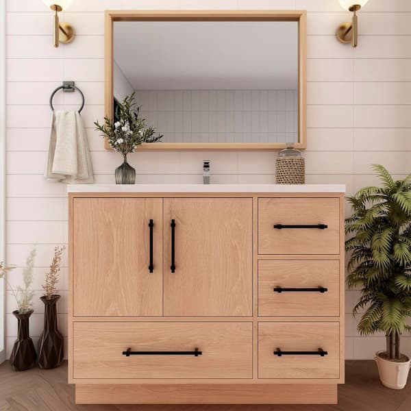BV Better Vanity Victoria 42 in. W x 20 in. D x 35 in. H Single Sink Freestanding Bath Vanity in Red Oak with White Acrylic Top
