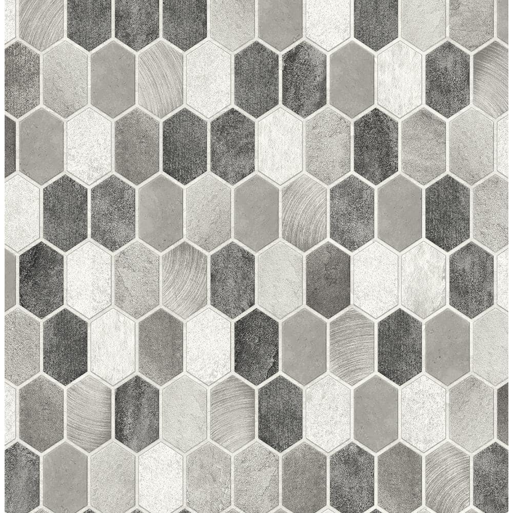 NextWall Faux Pavestone and Chrome Brushed Hex Tile 20.5 in. x 18