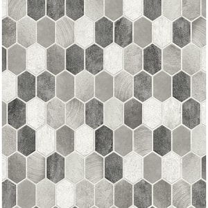 Faux Pavestone and Chrome Brushed Hex Tile 20.5 in. x 18 ft. Peel and Stick Wallpaper