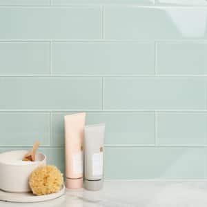 Contempo Seafoam 4 in. x 12 in. x 8mm Polished Glass Subway Wall Tile (1 sq. ft.) (15 pieces 5 sq.ft/Box)