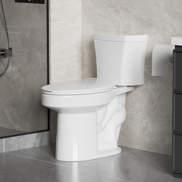 12 in. 2-Piece 1.28 GPF Single Flush Tornado Elongated Toilet in Gloss White Seat Included