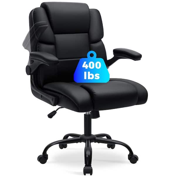 Faux Leather Tilt Ergonomic Executive Chair Computer Chair in Black with Padded Arms