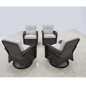 4-Piece Brown Wicker Patio Outdoor Rocking Chair 360° Swivel Rocking Chair with Beige Cushions
