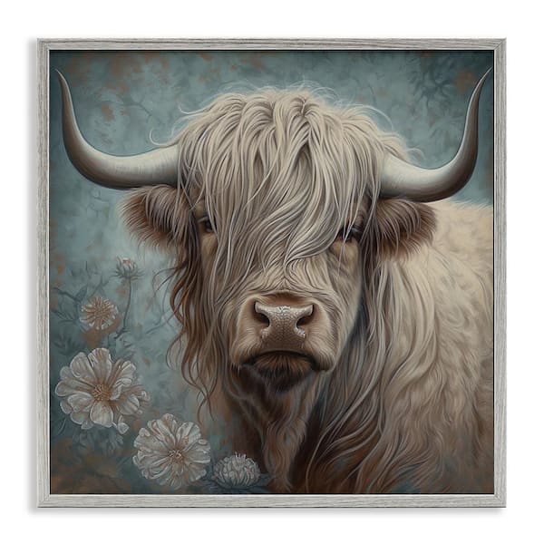 Mystic Highland Cattle by Steve Hunziker Gray Framed Giclee Art Print Animal 17 in. x 17 in.