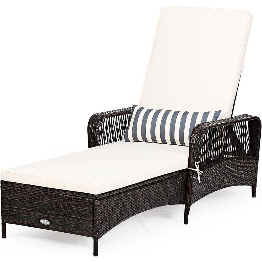 SKONYON 1Piece Wicker Outdoor Chaise Lounge with Beige Cushions SGFT88394 The Home Depot