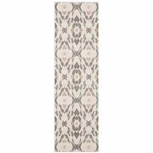 2' X 8' Ivory Pink And Sage Geometric Power Loom Stain Resistant Runner Rug