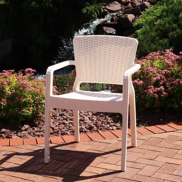 cream plastic garden chairs