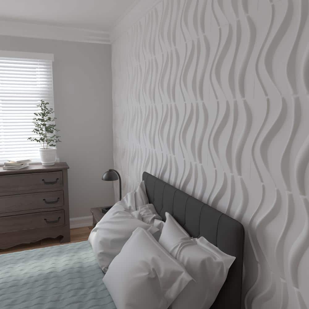 White PVC Wave 3D Decorative Wall Panel 19 5/8" x 19 5/8"
