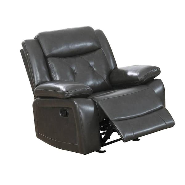 Benjara Brown Leather Manual Recliner Sofa with USB Port BM300309 The