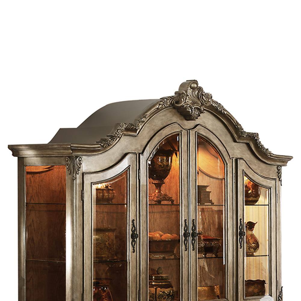 Elegant 72" Vintage Oak Lighted China Cabinet with Intricate Carvings