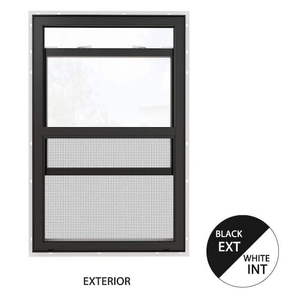 32 in. x 60 in. 62-Series Double Glazed Single Hung Vinyl Window with Tempered Glass, White Interior with Black Exterior