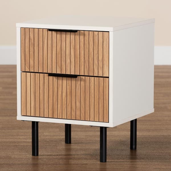 Baxton Studio Karima 2 Drawer White and Natural Brown Nightstand