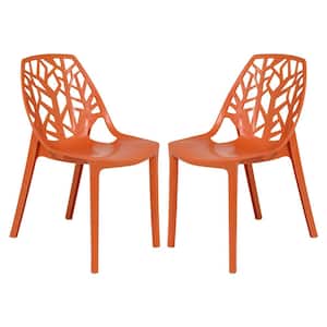 Cornelia Modern Spring Cut-Out Tree Design Stackable Dining Chair Set of 2 in Solid Orange