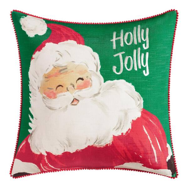 Home Accents Holiday 18 in. Holly Jolly Santa Holiday Square Pillow