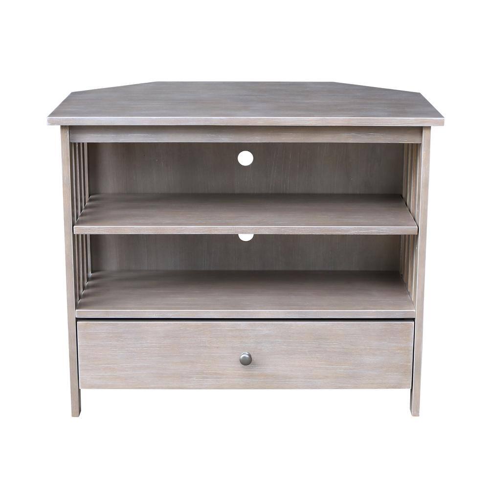 Washed Gray Taupe Corner TV Stand with Cabinet