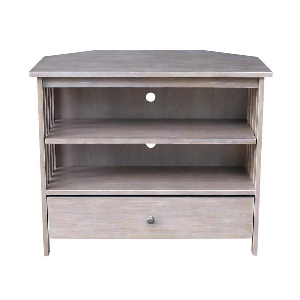 Washed Gray Taupe Corner TV Stand with Cabinet