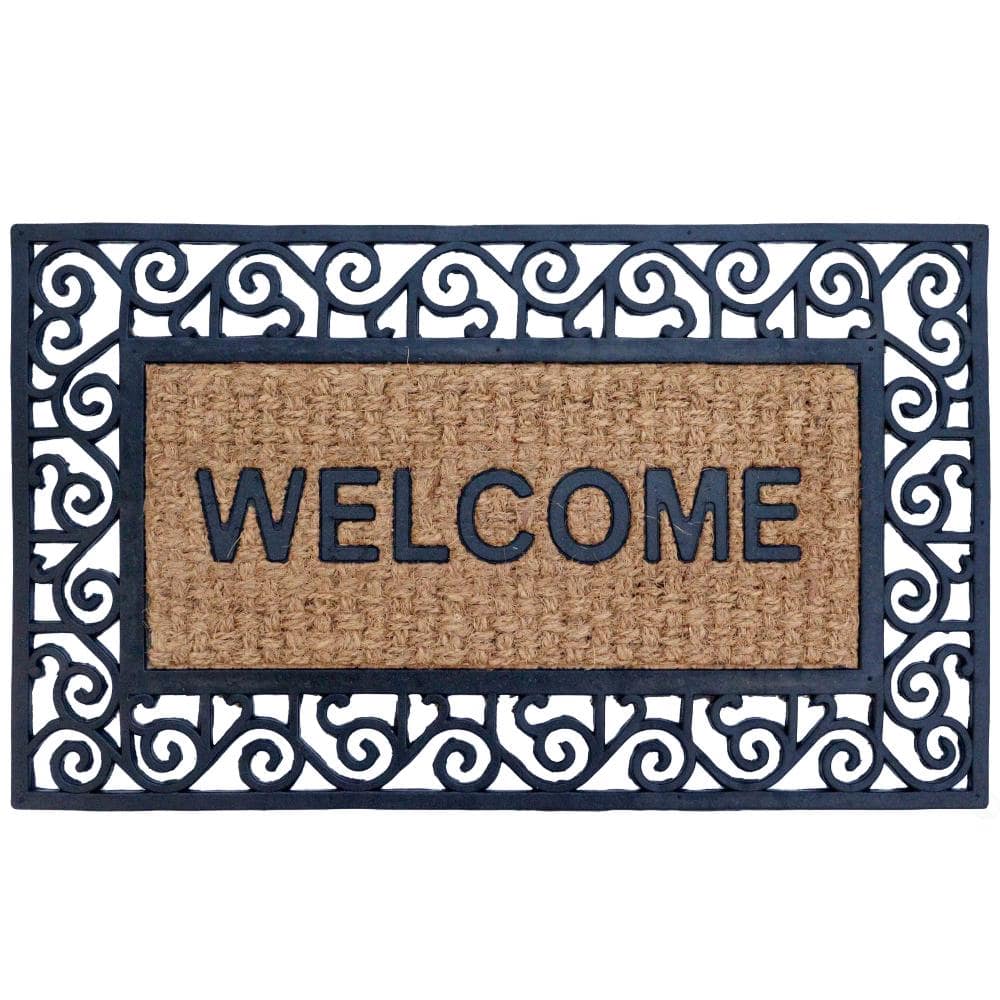 "Natural Coir and Non-Slip Rubber Doormat with Embossed Design Fiber Floor Mat Entryway 18x30"", Warm Welcome" price history on PriceWatchPro