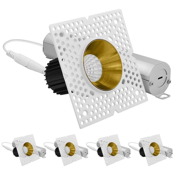 1 in. Integrated LED Trimless Recessed Light with Brass Trim, 10-Watt, 850LM, 5CCT, Dimmable, CRI90 White, Brass 4-Pack
