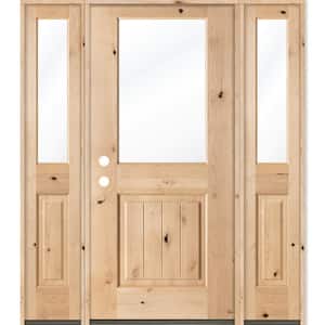 60 in. x 80 in. Rustic Alder Half Lite Clear Low-E V-Grooved Unfinished Wood Right-Hand Prehung Front Door/Sidelites
