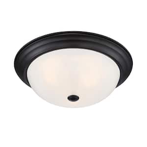 15 in. 3-Light Oil Rubbed Bronze Interior Ceiling Light Flush Mount with Etched Glass Shade