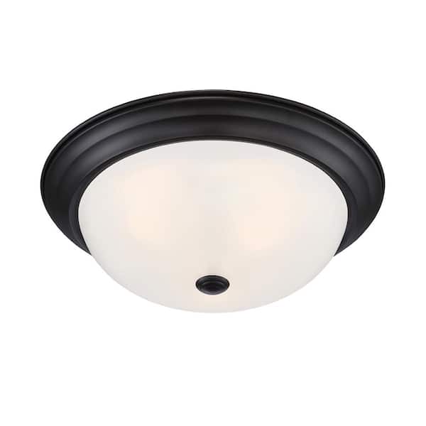 Designers Fountain 15 in. 3-Light Oil Rubbed Bronze Interior Ceiling Light Flush Mount with Etched Glass Shade