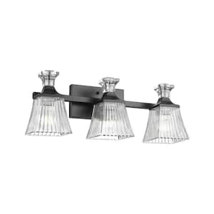 21.2 in. 3-Light Black Vanity Light with Clear Shade for Bathroom Living Room