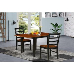 3-Piece Black and Cherry Finish Solid Wood Top Dining Table Set