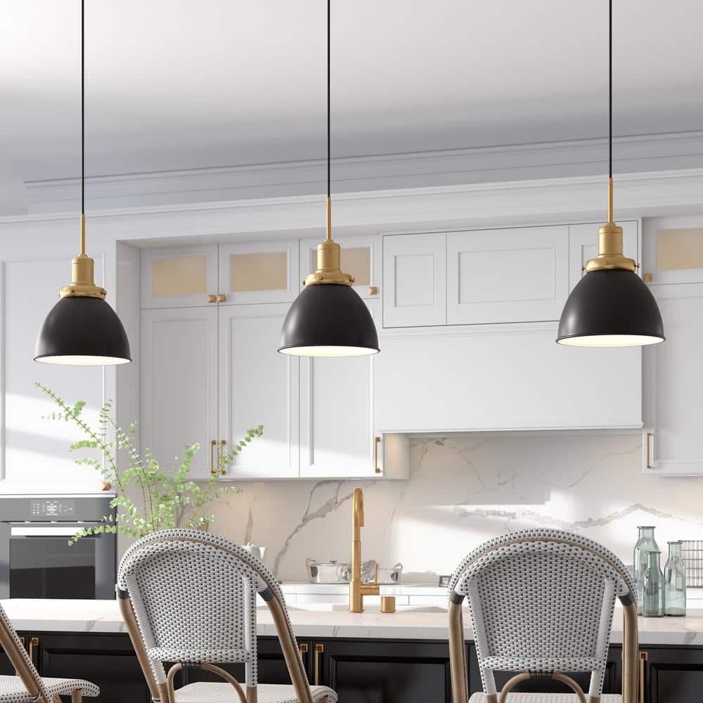 Modern 12" Black Bowl Pendant Light with Satin Nickel Accents