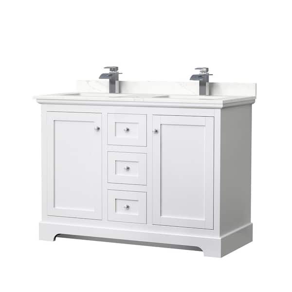 Wyndham Collection Avery 48 in. W x 22 in. D x 35 in. H Double Bath Vanity in White with Giotto Quartz Top