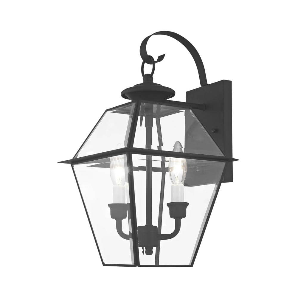 Charleston Elegance Black Brass Outdoor Lantern with Clear Beveled Glass