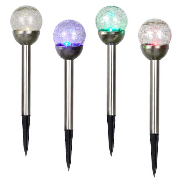 Alpine Corporation Solar Glass Ball Stake with Light (Set of 4)