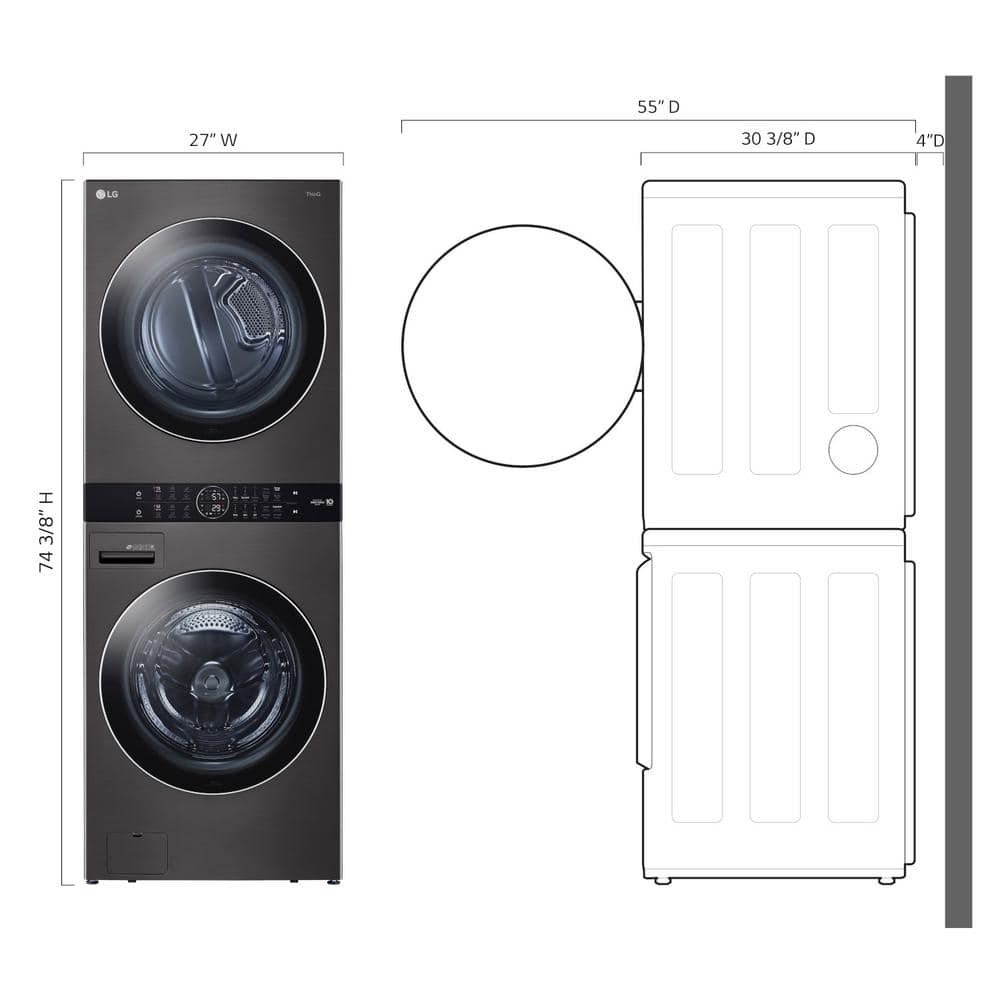Black Steel 27" Smart Gas Washer and Dryer Set with LED Display