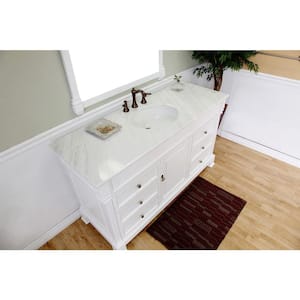 Ashington WH 60 in. Single Vanity in White with Marble Vanity Top in White