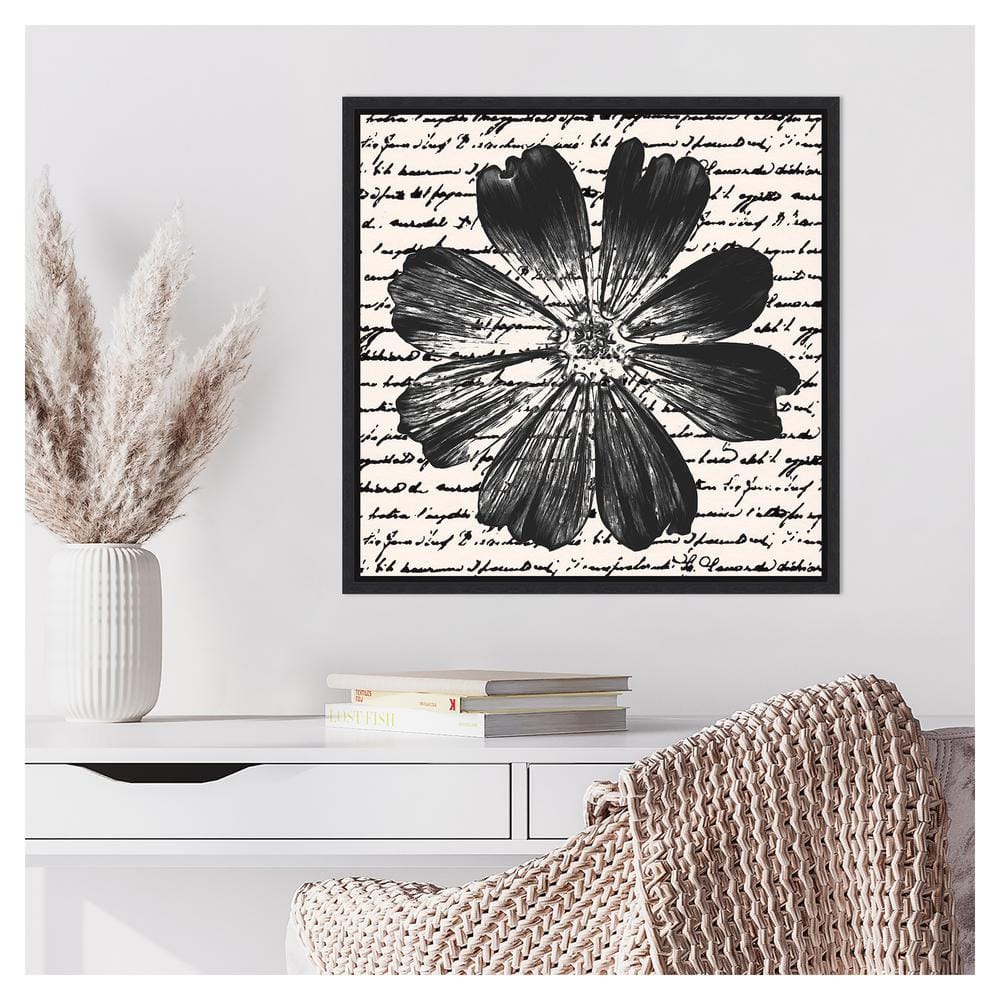 Inky Floral IV Black and White Abstract Canvas Print with Floater Frame