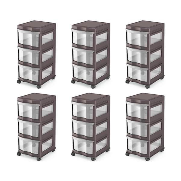 Life Story Classic 3-Shelf Storage Organizer Plastic Drawers, Gray (6-Pack)