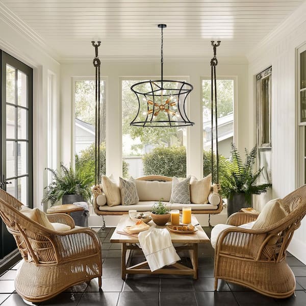Zevni Modern Farmhouse 29.5 in. 8-Light Black Drum Chandelier
