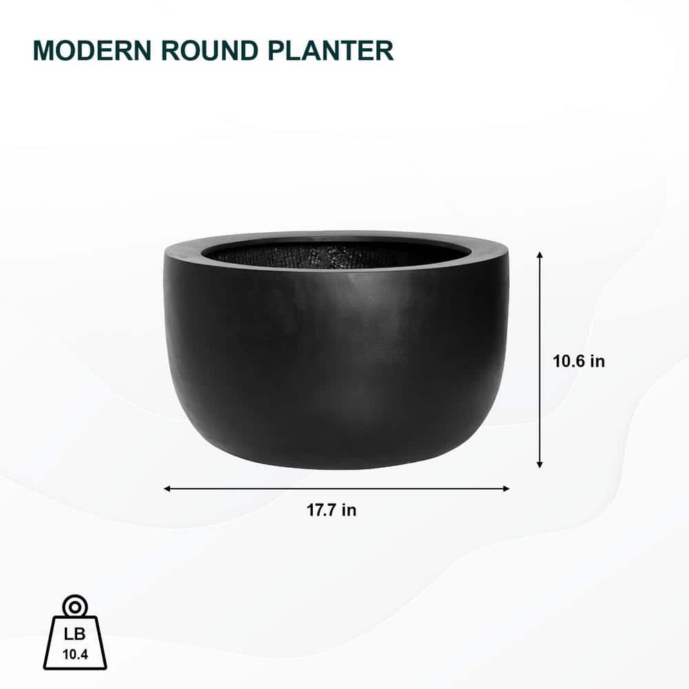 Sunny Black Fiberstone Indoor Outdoor Round Planter 18"