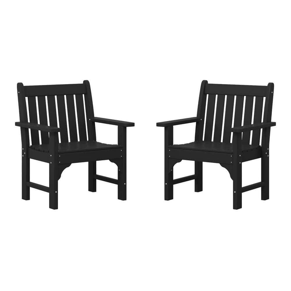 Laguna Outdoor Patio HDPE All Weather Fade Resistant Casual Garden Arm Chairs in Black, Set of 2 Lounge Chairs price history on PriceWatchPro