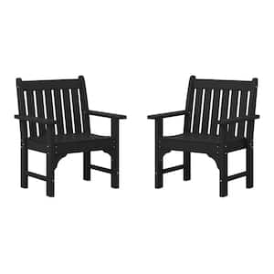 Laguna Outdoor Patio HDPE All Weather Fade Resistant Casual Garden Arm Chairs in Black, Set of 2 Lounge Chairs