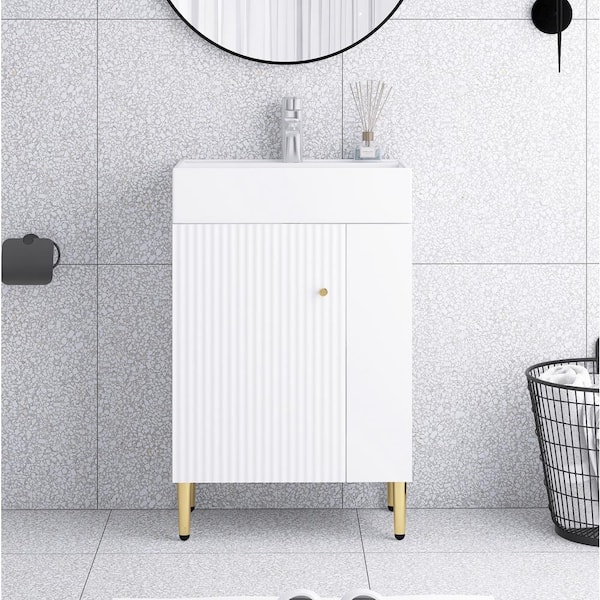 Staykiwi 22 in. W x 12.2 in. D x 34 in. H Freestanding Bath Vanity in White with White Ceramics Top