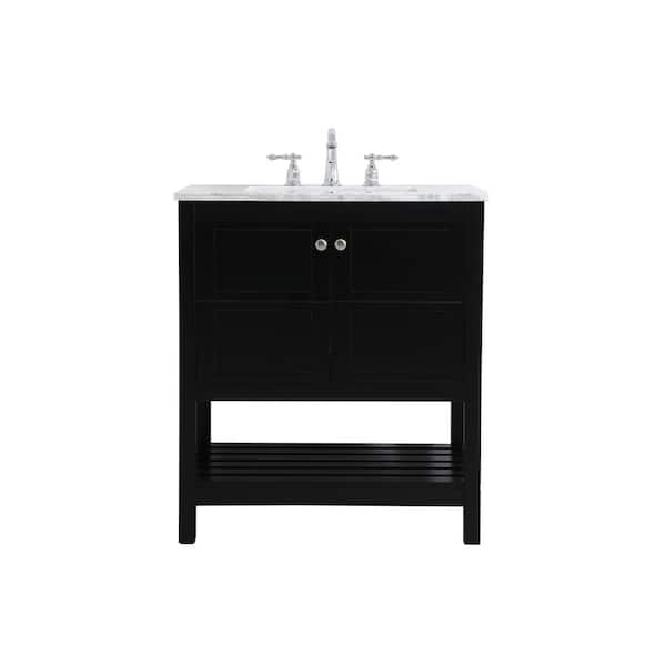 Unbranded Timeless Home 30 in. W x 22 in. D x 34 in. H Single Bathroom Vanity in Black with Carrara White Marble and White Basin