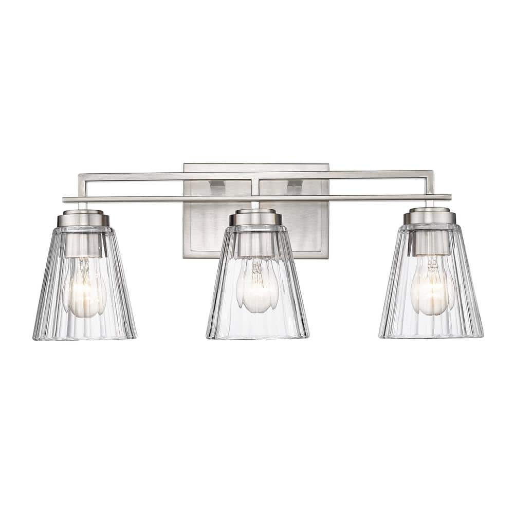 Lyna 22 in. 3 Light Brushed Nickel Vanity Light with Clear Glass Shade with