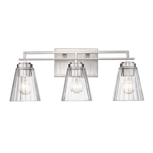 Lyna 22 in. 3 Light Brushed Nickel Vanity Light with Clear Glass Shade with No Bulbs Included