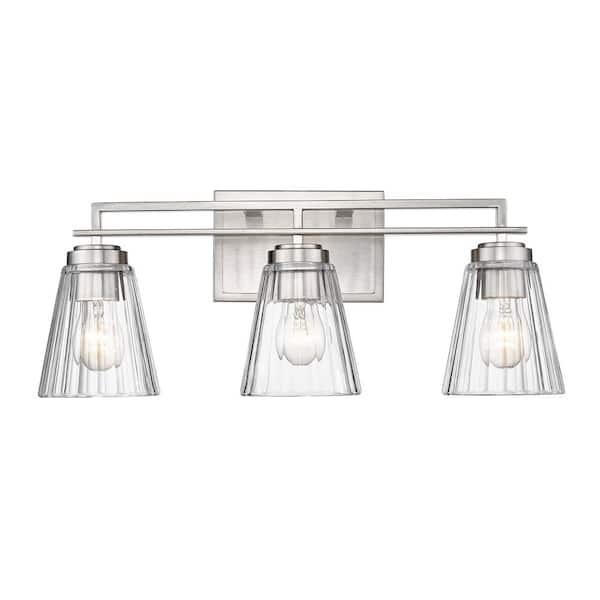 Unbranded Lyna 22 in. 3 Light Brushed Nickel Vanity Light with Clear Glass Shade with No Bulbs Included