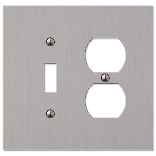 AMERELLE Barnard 2 Gang 1-Toggle and 1-Duplex Metal Wall Plate - Brushed Nickel