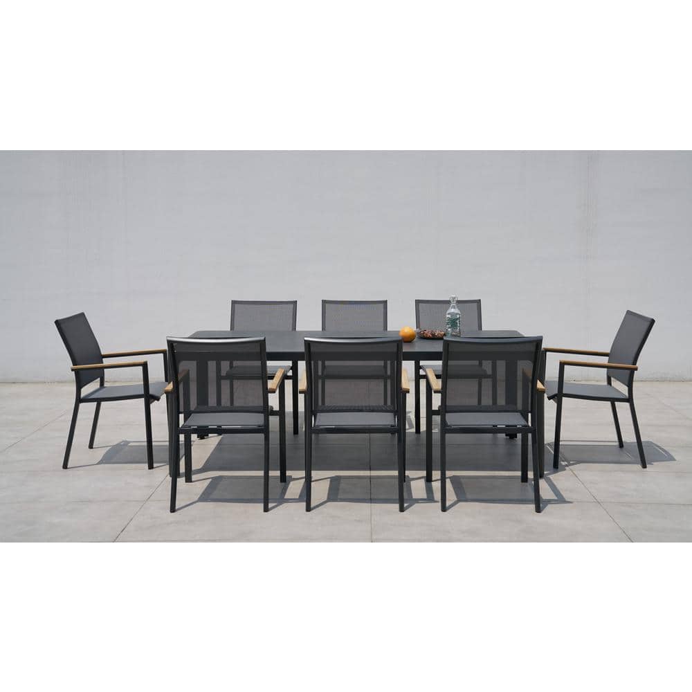 Decker Dark Gray 9-Piece Aluminum Outdoor Dining Set with Tribeca with Cera