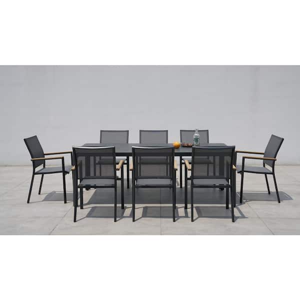 Unbranded Decker Dark Gray 9-Piece Aluminum Outdoor Dining Set with Tribeca with Ceramic Glass Table Top