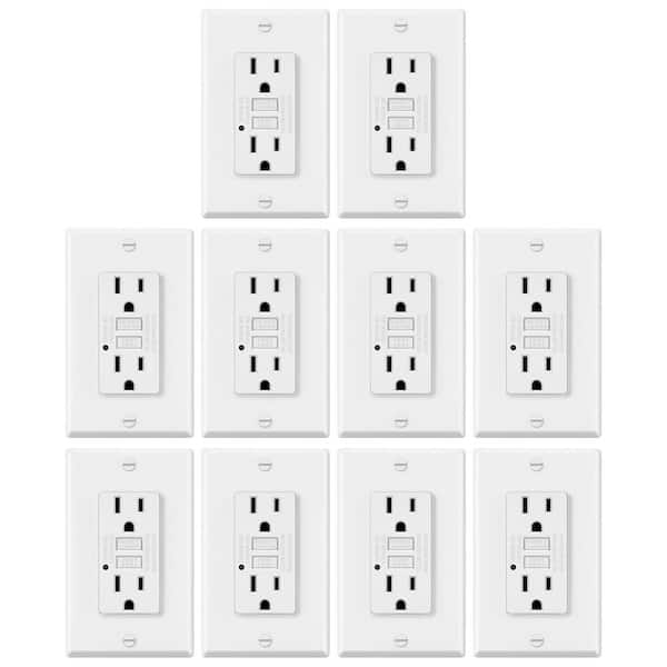 15 Amp 125-Volt Tamper Resistant GFCI Standard Outlet White 10-Pack with LED Indicator, Ground Fault Circuit Interrupter