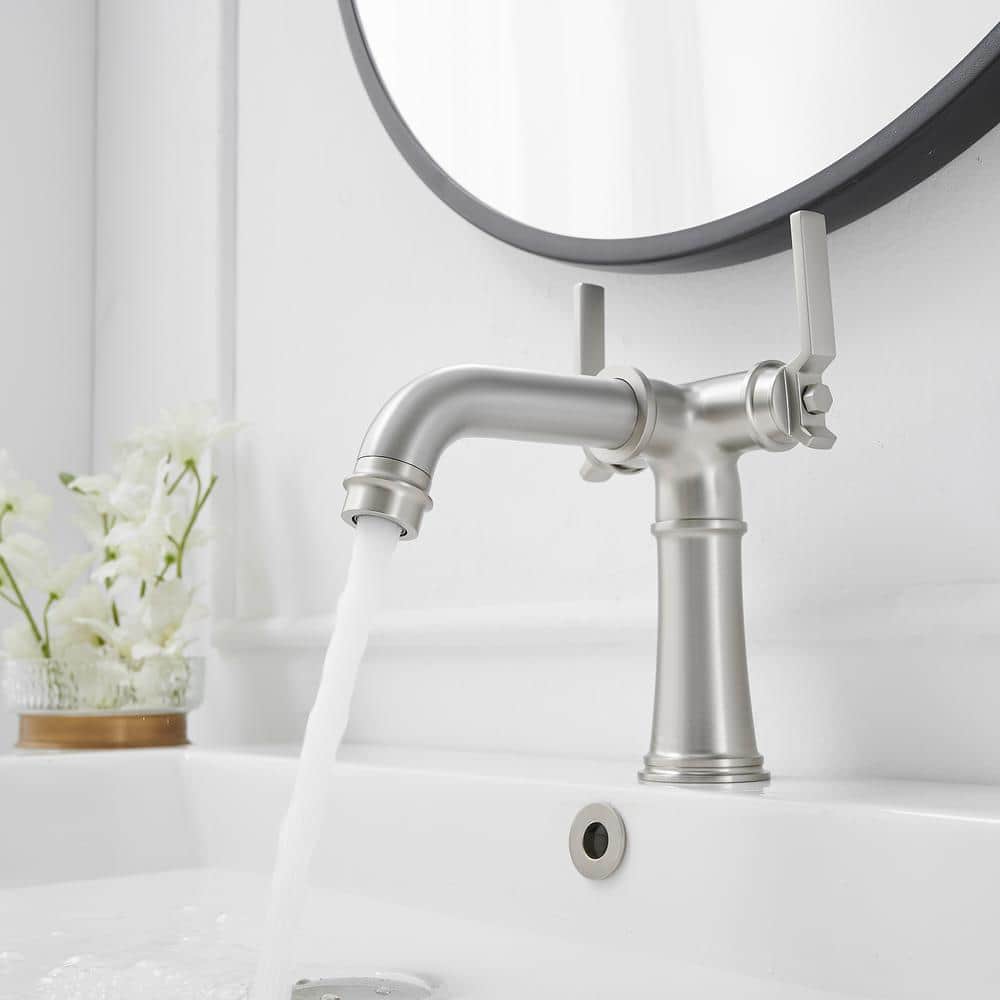 Brushed Nickel Double Handle Industrial Bathroom Faucet