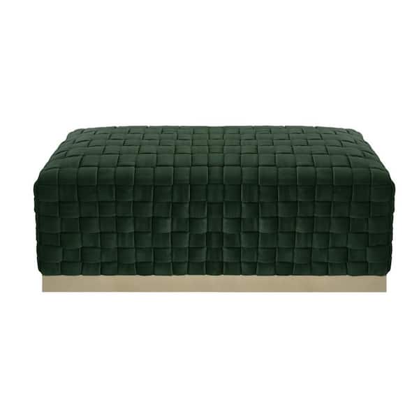 HomeRoots Amelia Hunter Green 39.7 in. Velvet Bedroom Bench Backless Upholstered